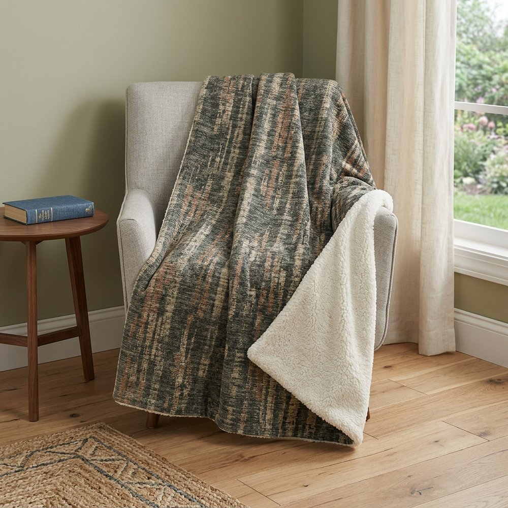 50" X 70" Green And Wheat Abstract Polyester Woven Plush Throw Blanket HomeRoots