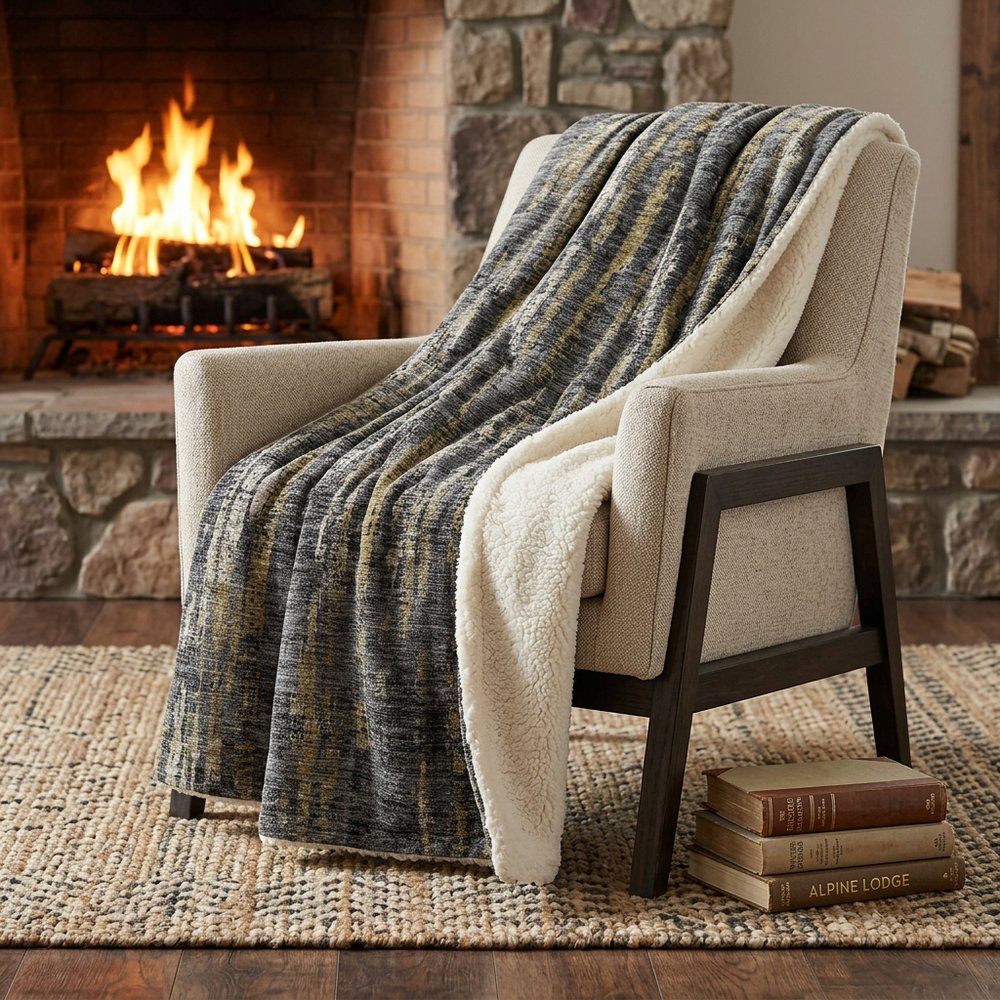 50" X 70" Granite Gray And Gold Abstract Polyester Woven Plush Throw Blanket HomeRoots