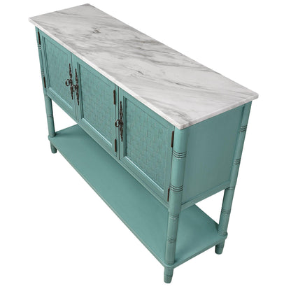 Entryway Table with artificial stone look tabletop 47'' Farmhouse & Modern Console Table with Storage Green - FurniFindUSA