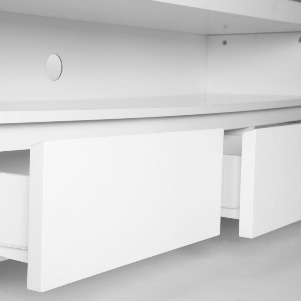 59" White Wood Enclosed and Open Storage TV Stand HomeRoots