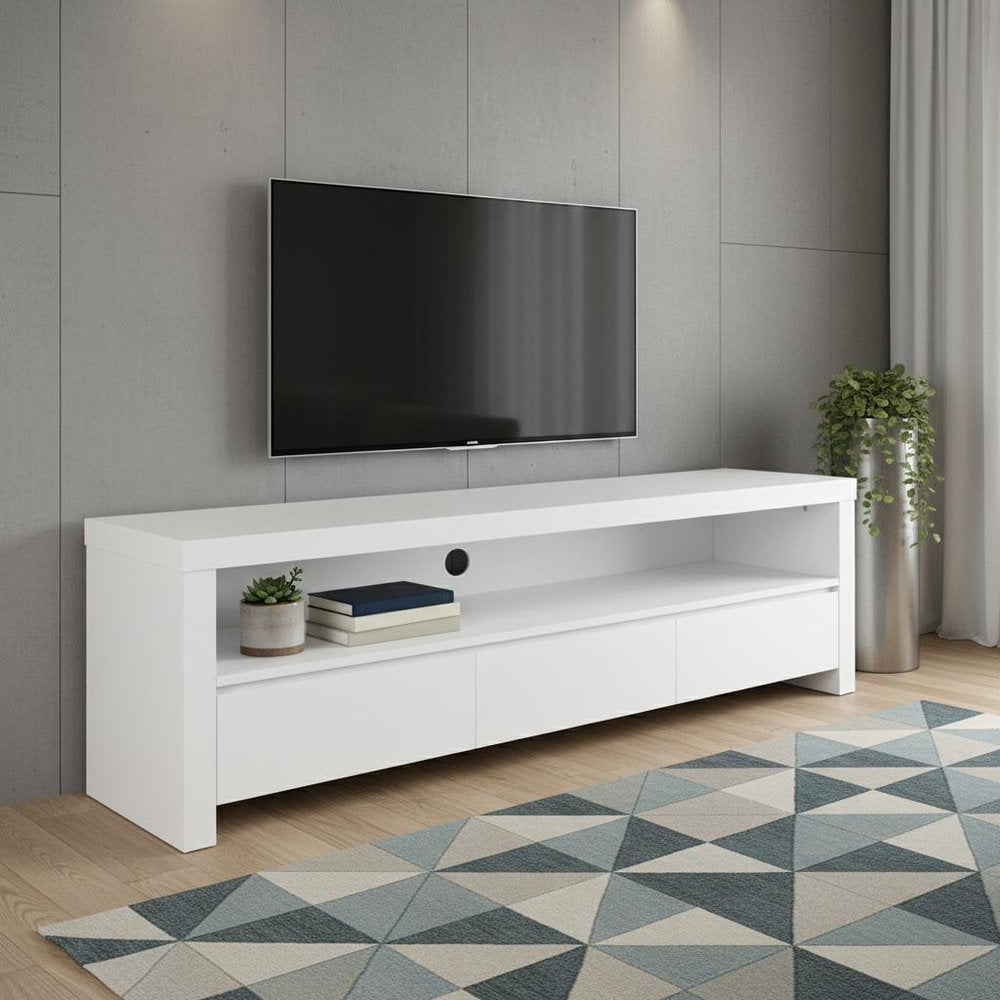 59" White Wood Enclosed and Open Storage TV Stand HomeRoots