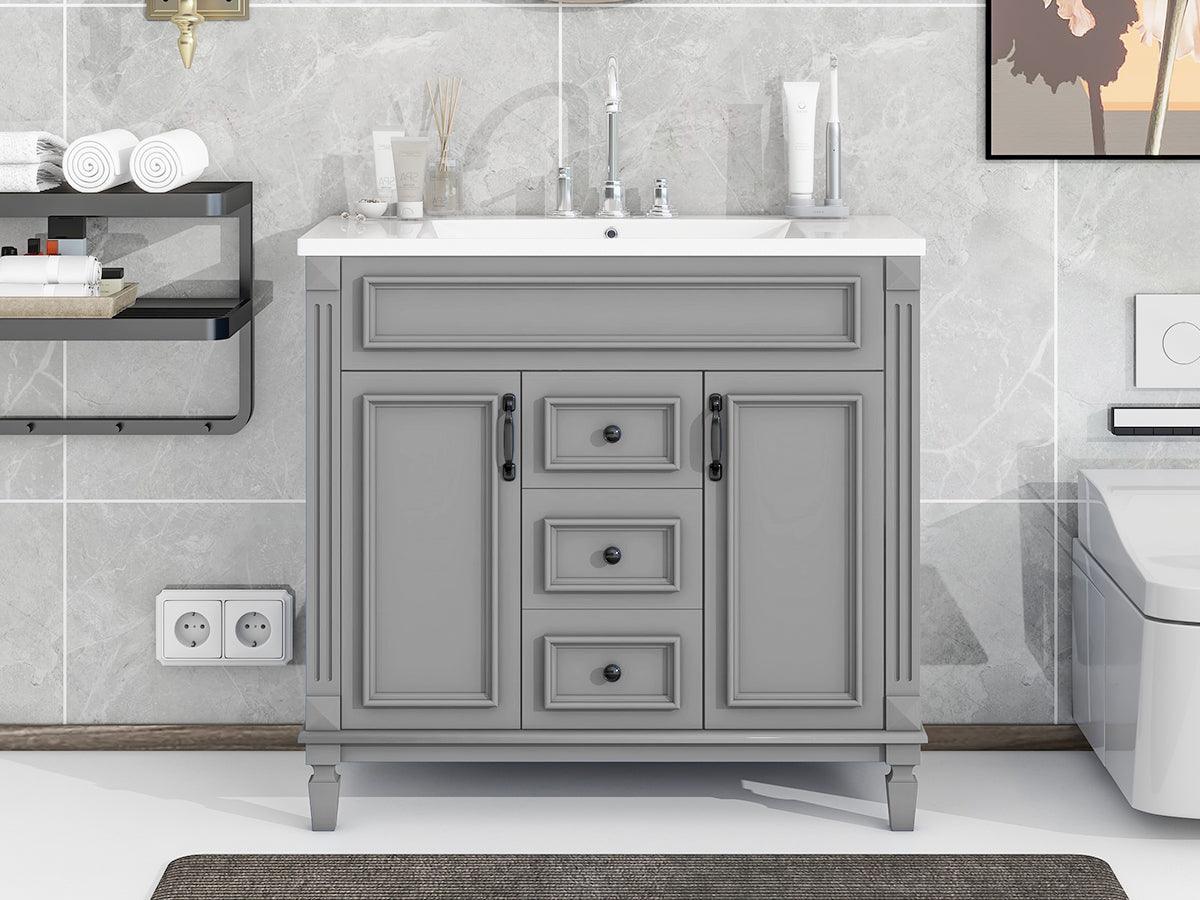 36'' Bathroom Vanity with Top Sink, Modern Bathroom Storage Cabinet with 2 Soft Closing Doors and 2 Drawers, Single Sink Bathroo - FurniFindUSA