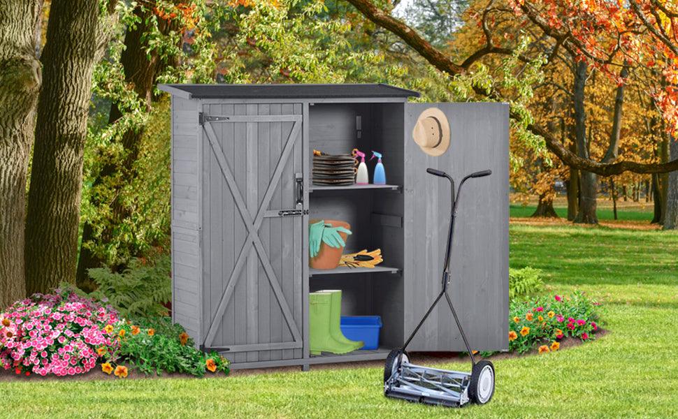 Outdoor 5.3ft Hx4.6ft L Wood Storage Shed Tool Organizer,Garden Shed, Storage Cabinet with Waterproof Asphalt Roof Gray - FurniFindUSA