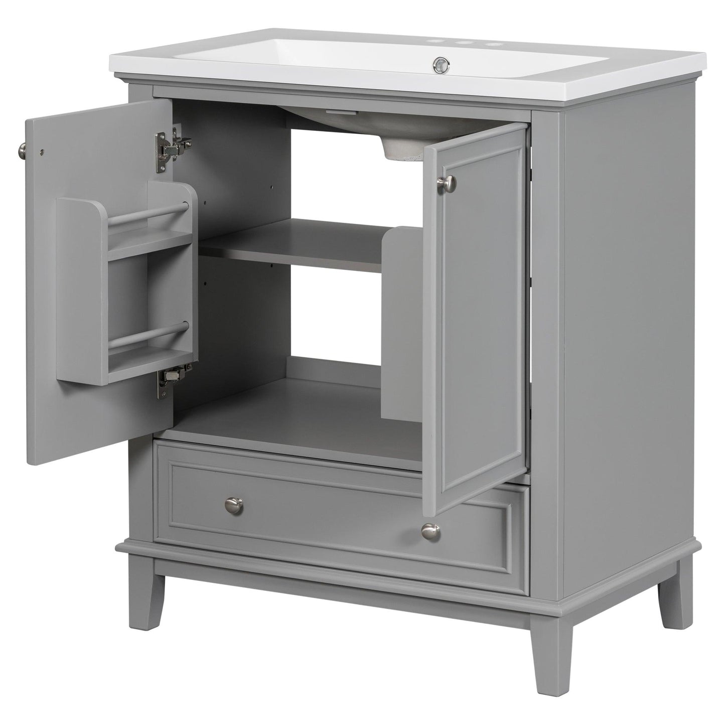 30inchgrey Bathroom Vanity with Sink ComboMulti-functional Bathroom Cabinet with Doors and Drawer Solid Frame and MDF Board - FurniFindUSA