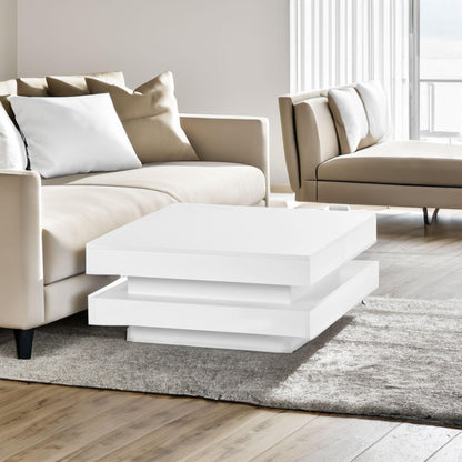 ON-TREND High Gloss Minimalist Design with LED Lights 2-Tier Square Coffee Table White - FurniFindUSA