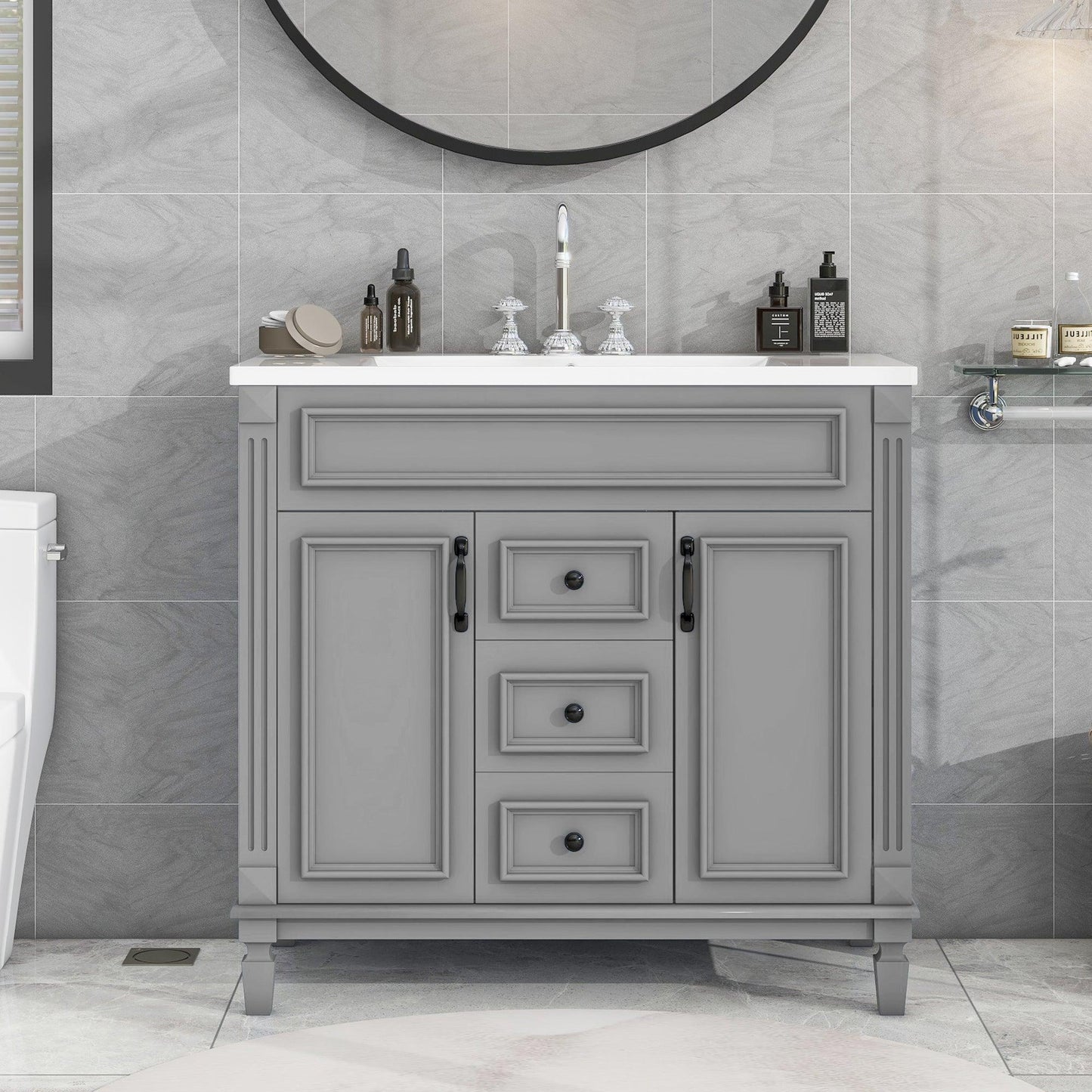 36'' Bathroom Vanity with Top Sink, Modern Bathroom Storage Cabinet with 2 Soft Closing Doors and 2 Drawers, Single Sink Bathroo - FurniFindUSA