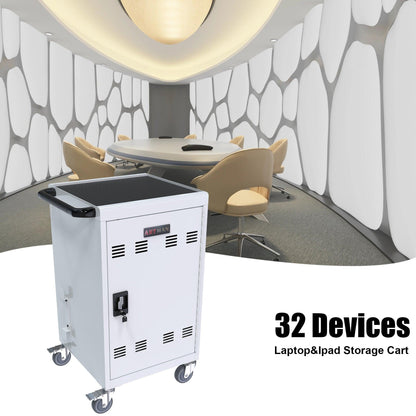 Mobile Charging Cart and Cabinet for Tablets Laptops 32-Device(White) - FurniFindUSA