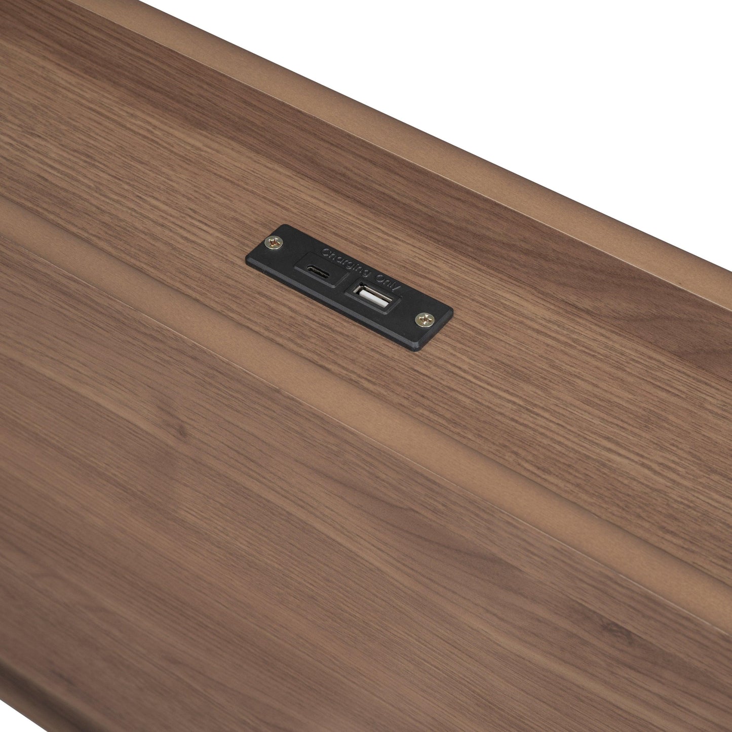 Modern Design Twin Size Platform Bed Frame with Built-in USB port for Walnut Color - FurniFindUSA