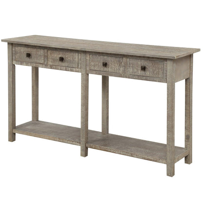 TREXM Rustic Brushed Texture Entryway Table Console Table with Drawers and Bottom Shelf for Living Room (Grey Wash) - FurniFindUSA