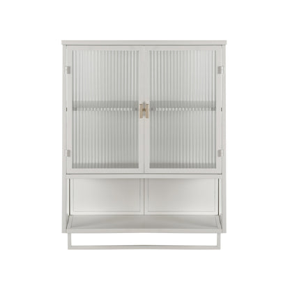 23.62"Glass Doors Modern Two-door Wall Cabinet with Featuring Two-tier Enclosed Storage an Open Shelf and Towel Rack - FurniFindUSA