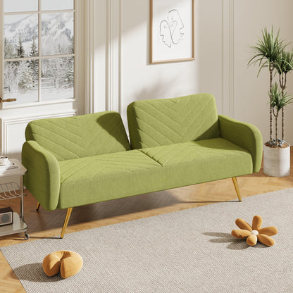 70.47" Green Fabric Double Sofa with Split Backrest and Two Throw Pillows - FurniFindUSA