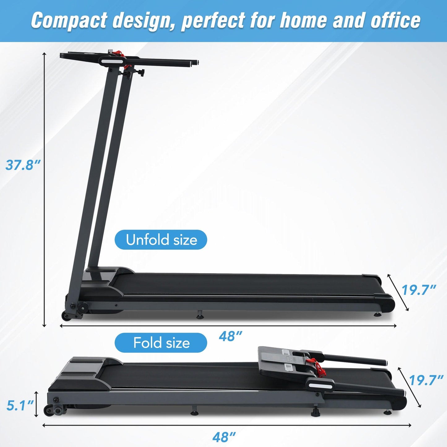 NEW Folding Treadmills Walking Pad Treadmill for Home Office -2.5HP Walking Treadmill With Incline Bluetooth Speaker - FurniFindUSA