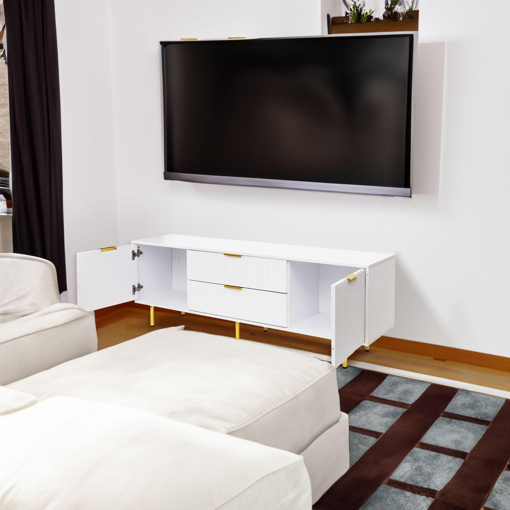 Modern warm white TV cabinet for Living Room Bedroom - FurniFindUSA