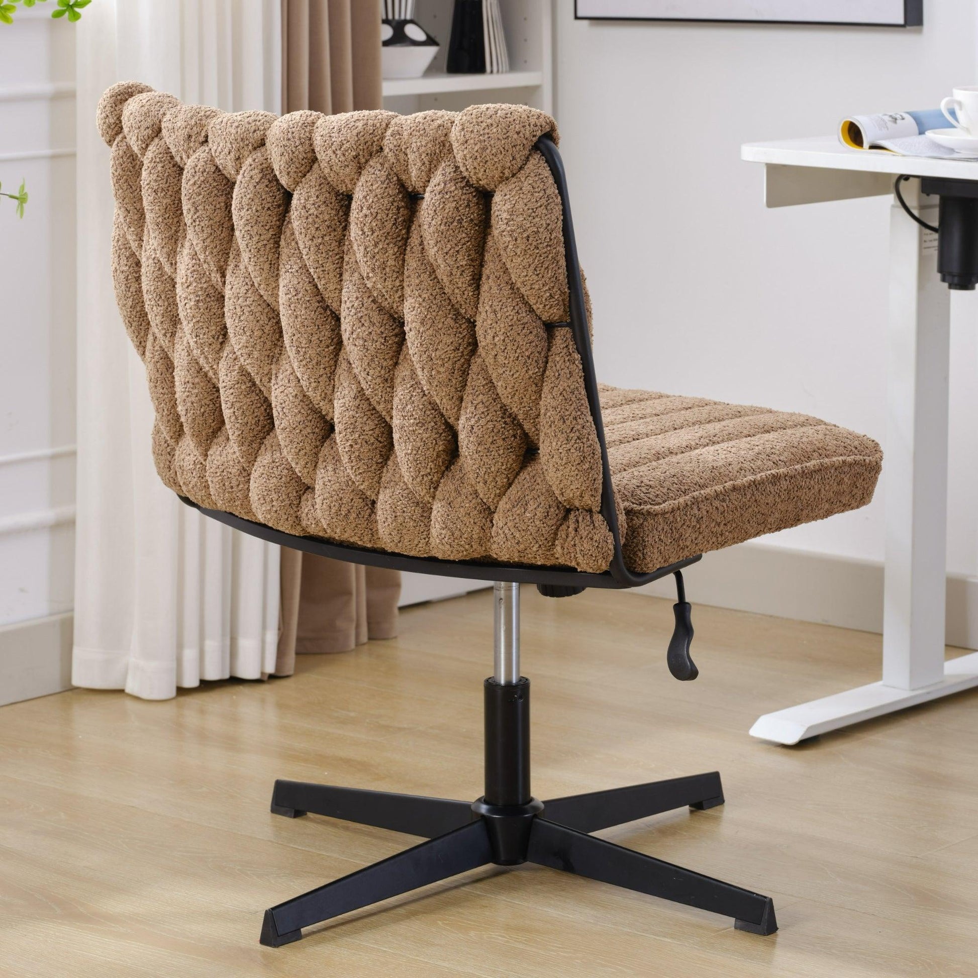 Armless Office Desk Chair No Wheels BROWN - FurniFindUSA