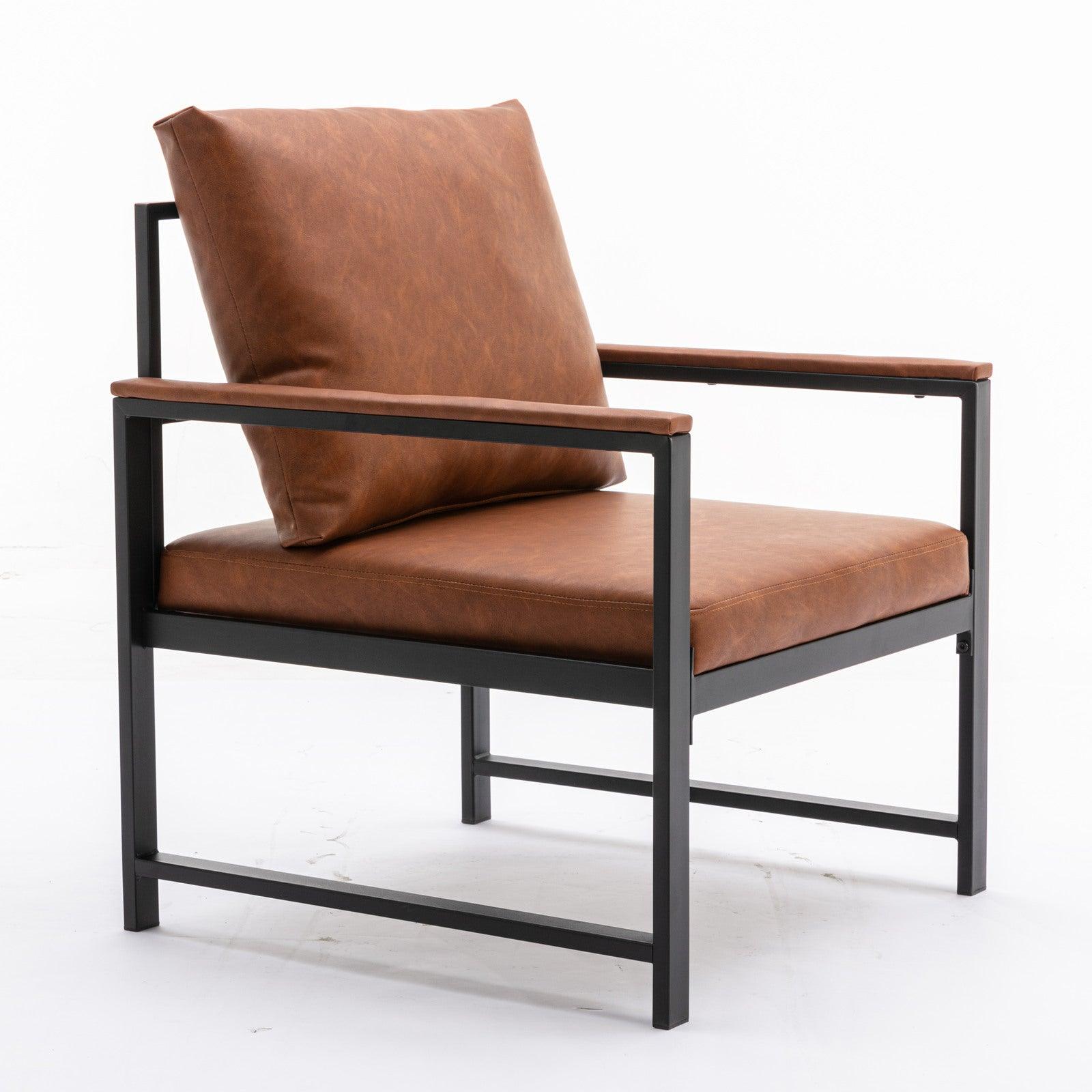 A&A Furniture,Modern Faux Leather Accent Chair with Black Powder Coated Metal Frame Orange - FurniFindUSA