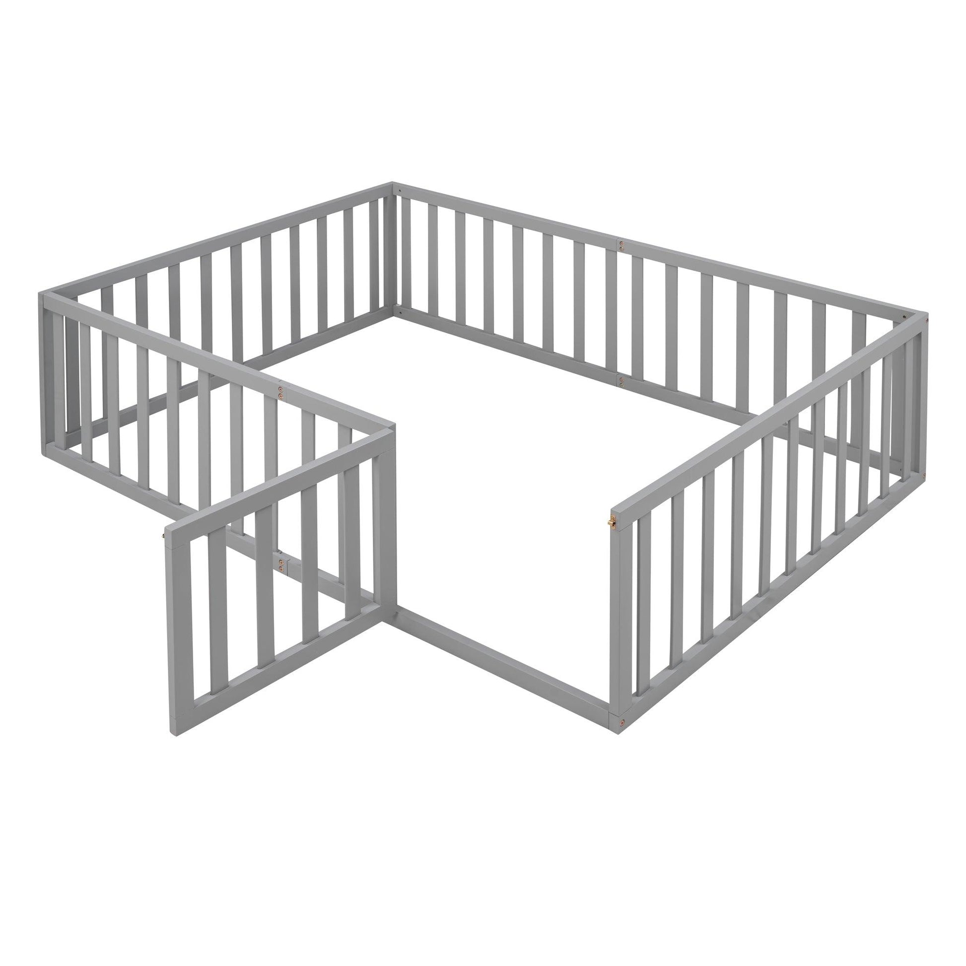 Full Size Wood Daybed Frame with Fence Gray - FurniFindUSA