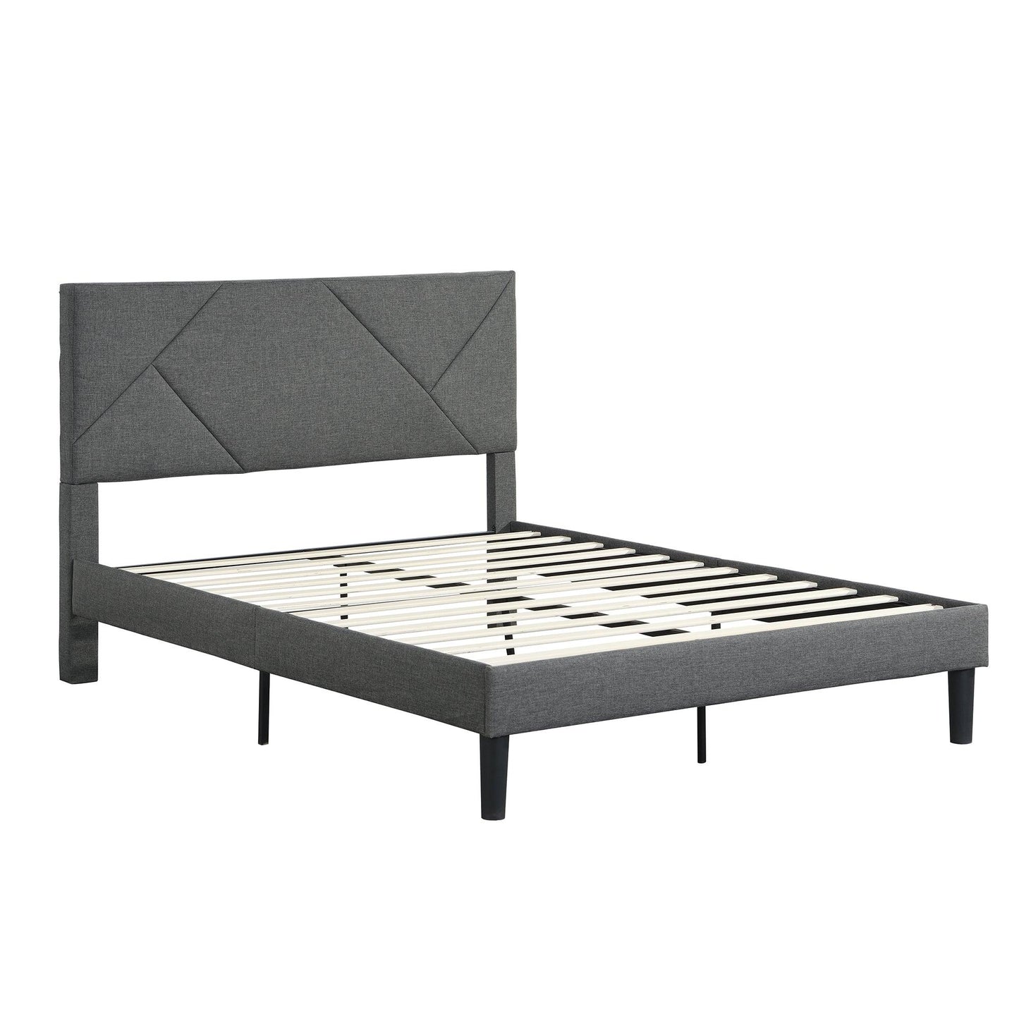 Queen Size Upholstered Platform Bed Frame Wood Slat Support Grey - FurniFindUSA