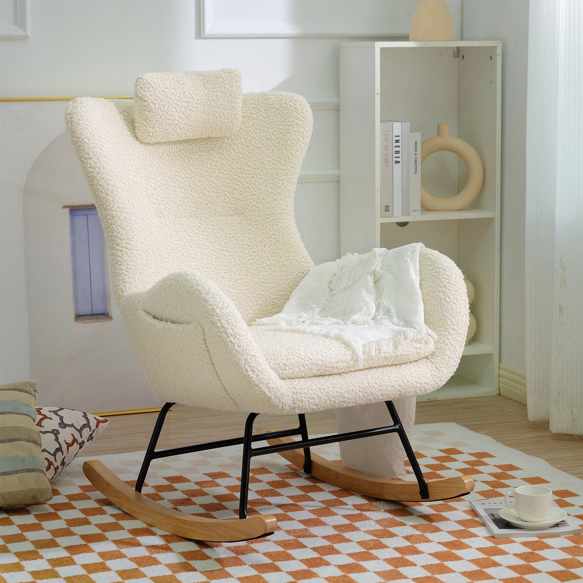 Rocking Chair - with rubber leg and cashmere fabric suitable for living room and bedroom - FurniFindUSA