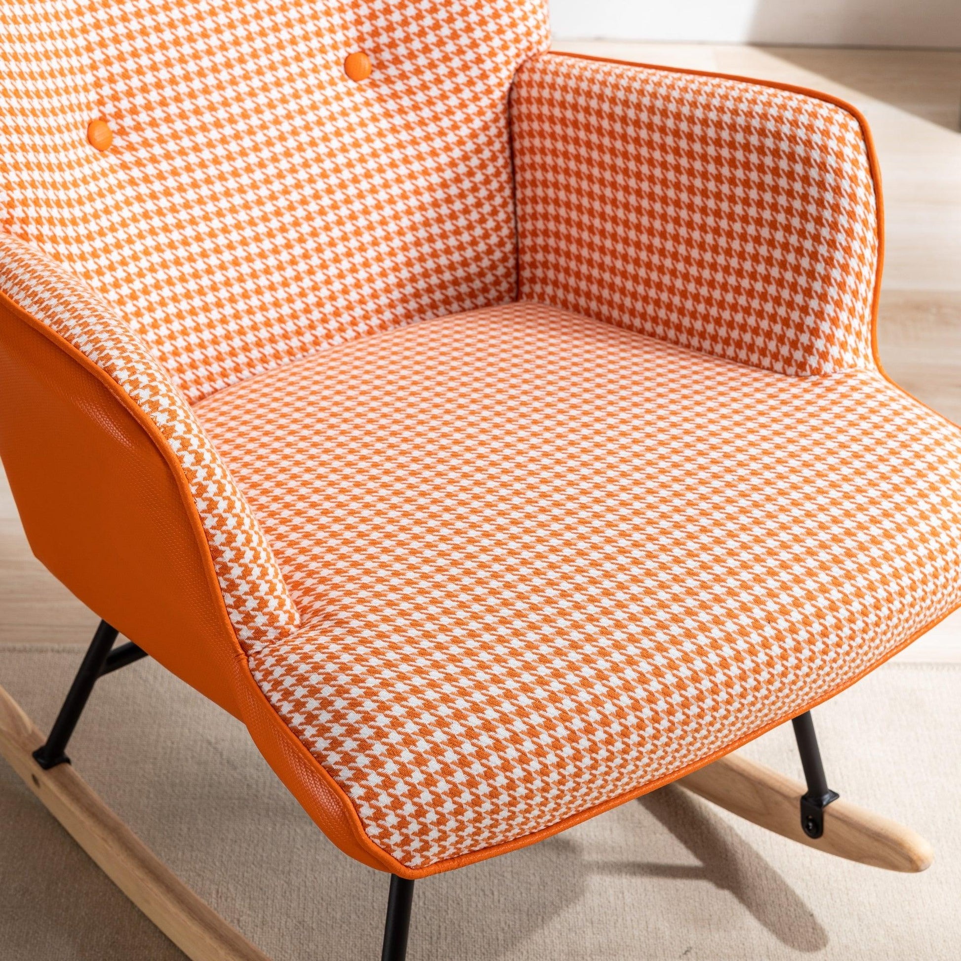 35.5 inch Rocking Chair Soft Houndstooth Fabric Leather Fabric Rocking Chair for Nursery (orange) - FurniFindUSA