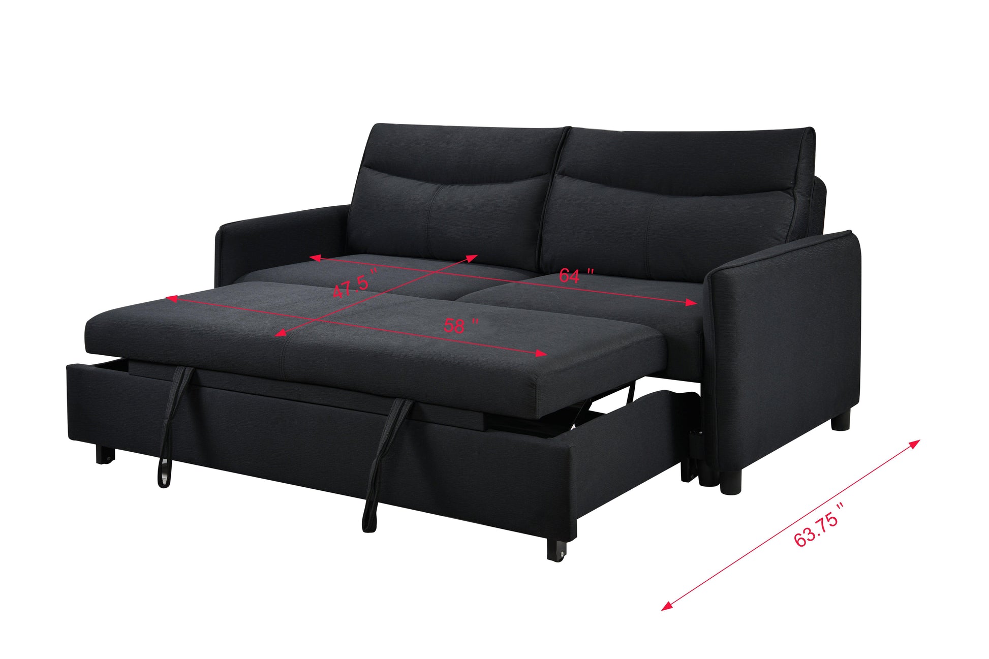 3 in 1 Convertible Sleeper Sofa Bed Modern Fabric Loveseat Futon Sofa Couch w/Pullout Bed Black - FurniFindUSA