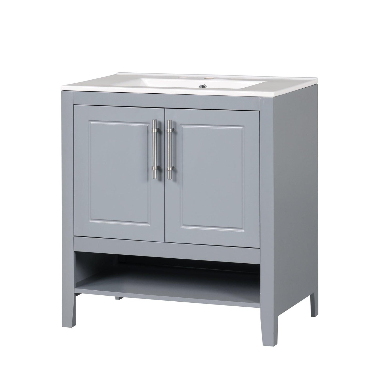 30" Bathroom Vanity with Sink, Multi-functional Bathroom Cabinet with Doors and Drawers, Solid Frame and MDF Board, Grey - FurniFindUSA