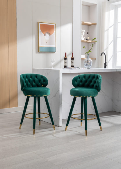 COOLMORE Counter Height Bar Stools Set of 2 for Kitchen Counter Solid Wood Legs with a fixed height of 360 degrees Emerald - FurniFindUSA