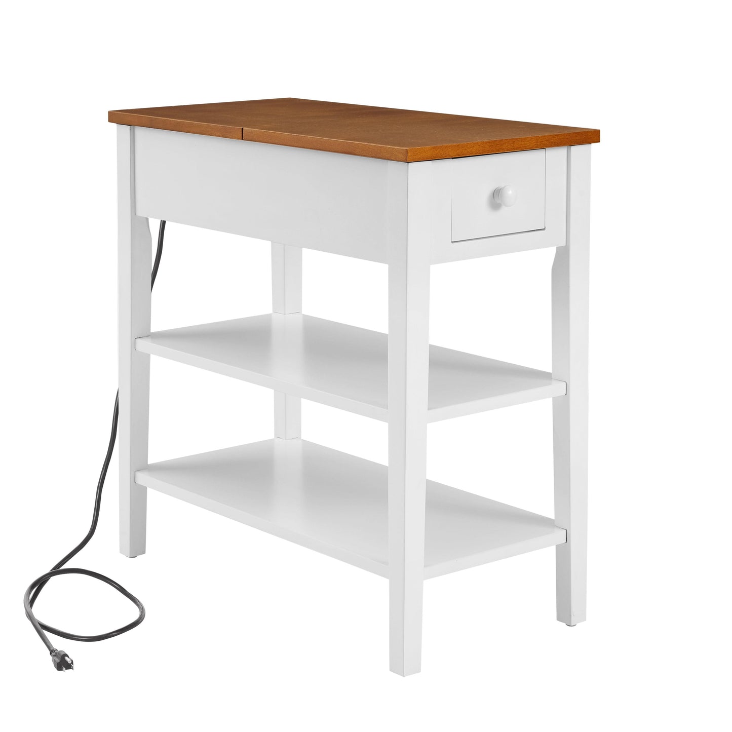 Narrow 2-tone End Table with USB Charging Ports for Small Space SOLID WOOD Table Legs White and Walnut 11.8"W*24"D*24.2"H - FurniFindUSA