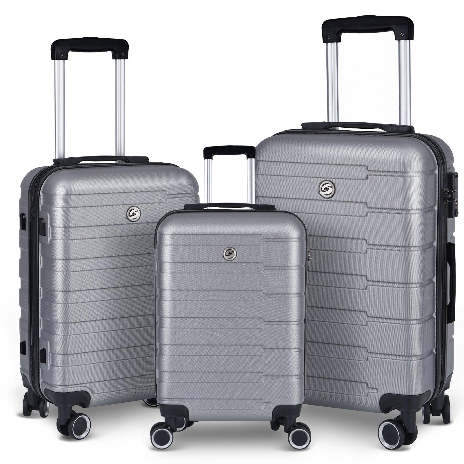 Luggage Suitcase 3 Piece Sets Hardside Carry-on luggage with Spinner Wheels 20"/24"/28" Silver+Grey + ABS - FurniFindUSA