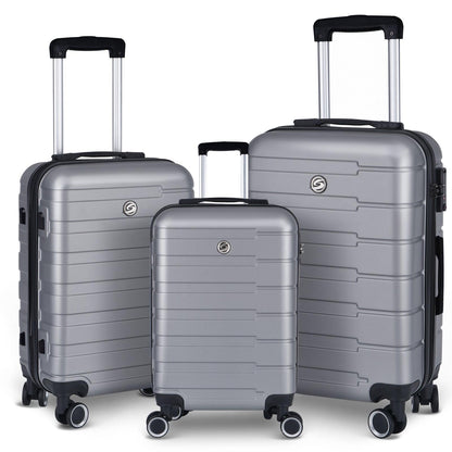 Luggage Suitcase 3 Piece Sets Hardside Carry-on luggage with Spinner Wheels 20"/24"/28" Silver+Grey + ABS - FurniFindUSA