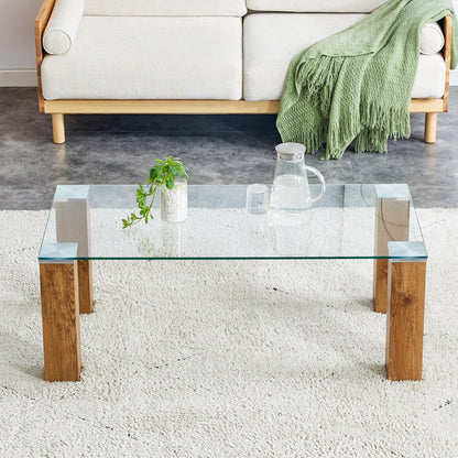 Glass-Top Coffee Table tea table with MDF Legs - Stylish Blend of Elegance and Durability 44.9"*21.7"*16.9" - FurniFindUSA