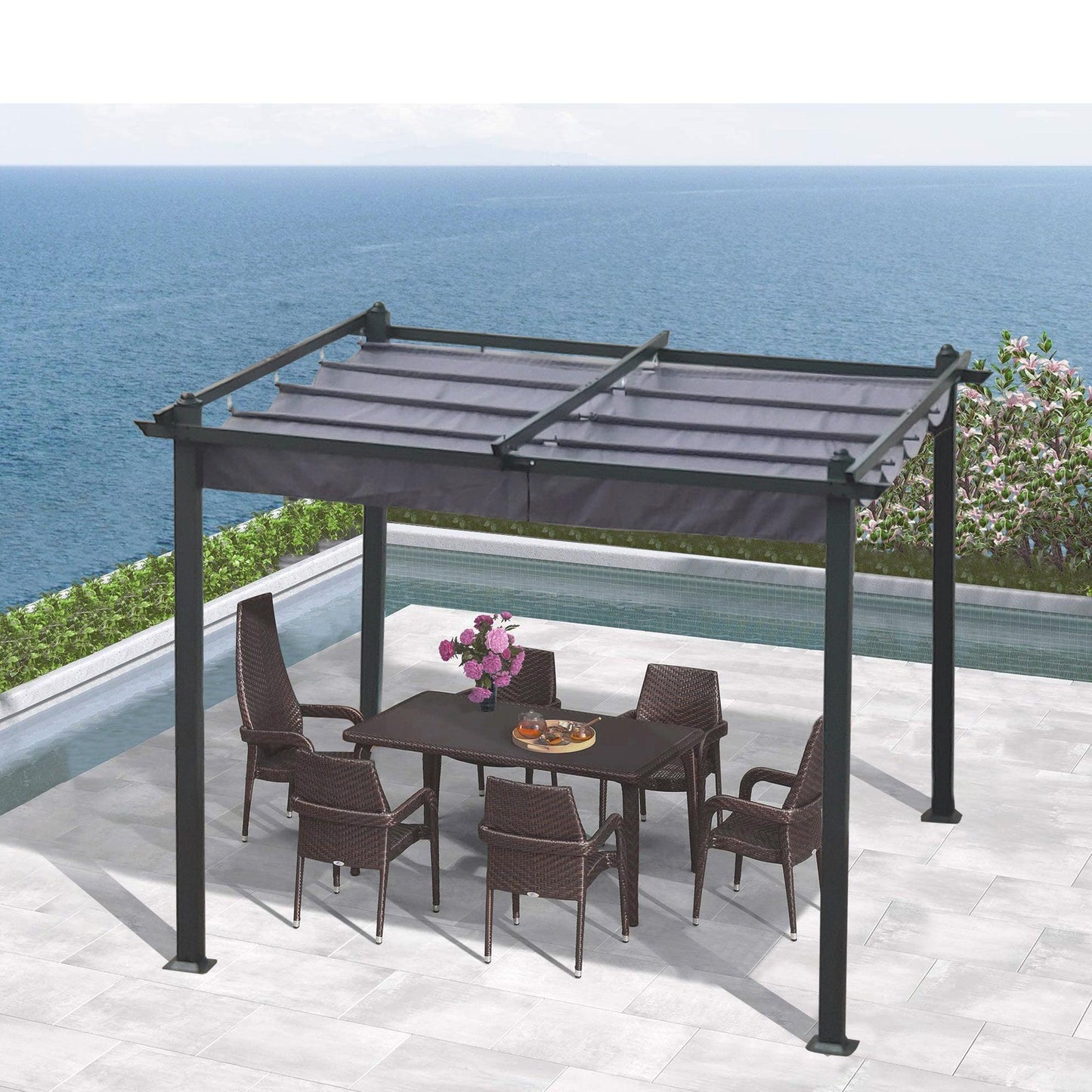 10x10 Ft Outdoor Patio Retractable Pergola With Canopy Sunshelter Pergola for Gardens,Terraces,Backyard,Gray - FurniFindUSA