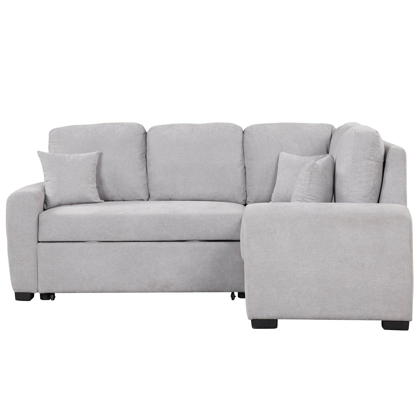 87.4"Sectional Sleeper Sofa with USB Charging Port and Plug Outlet Pull-Out Sofa Bed with 3 Pillows Grey - FurniFindUSA