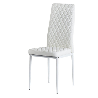 White modern minimalist dining chair fireproof leather sprayed metal pipe diamond grid pattern restaurant home conference chair - FurniFindUSA