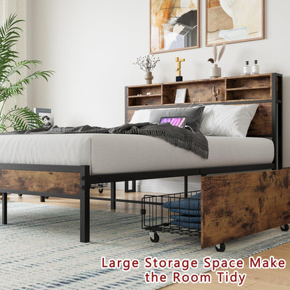 Queen Bed Frame with Storage Headboard and 4 Drawers - FurniFindUSA