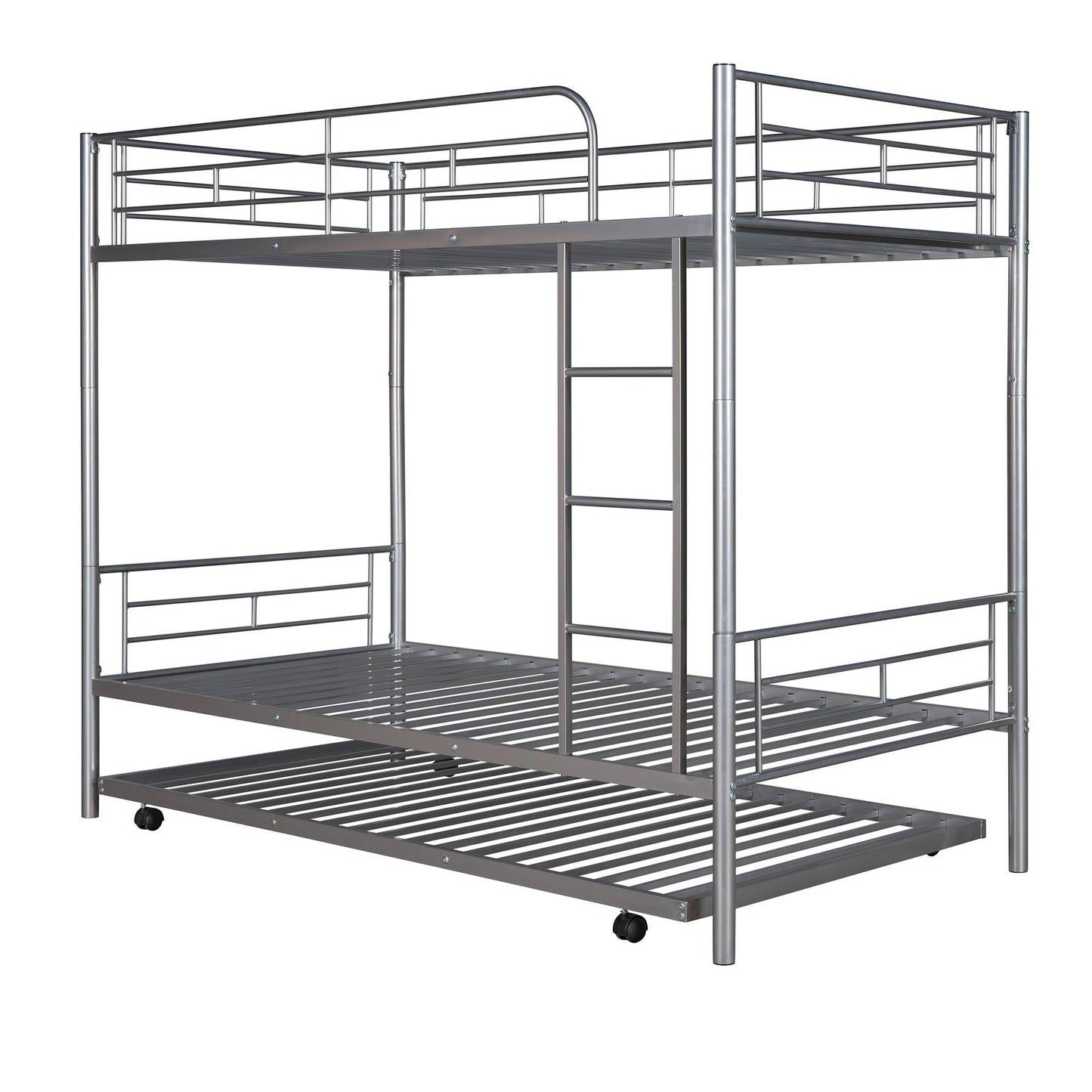 Twin-Over-Twin Metal Bunk Bed With Trundle Can be Divided into two beds No Box Spring needed White - FurniFindUSA