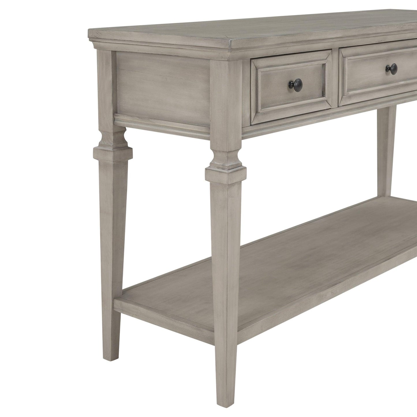 TREXM Classic Retro Style Console Table with Three Top Drawers and Open Style Bottom Shelf (Gray Wash) - FurniFindUSA