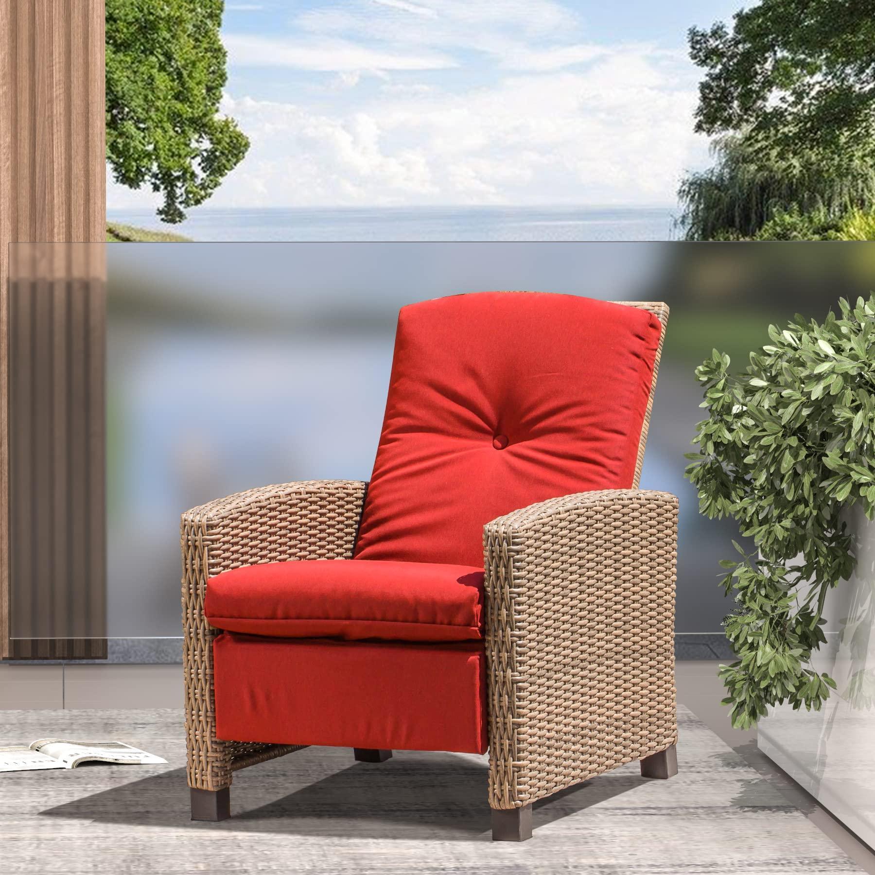 Domi Indoor & Outdoor Recliner, All-Weather Wicker Reclining Patio Chair - FurniFindUSA