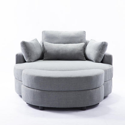 Large round chair with storage linen fabric for living room hotel with cushions - FurniFindUSA