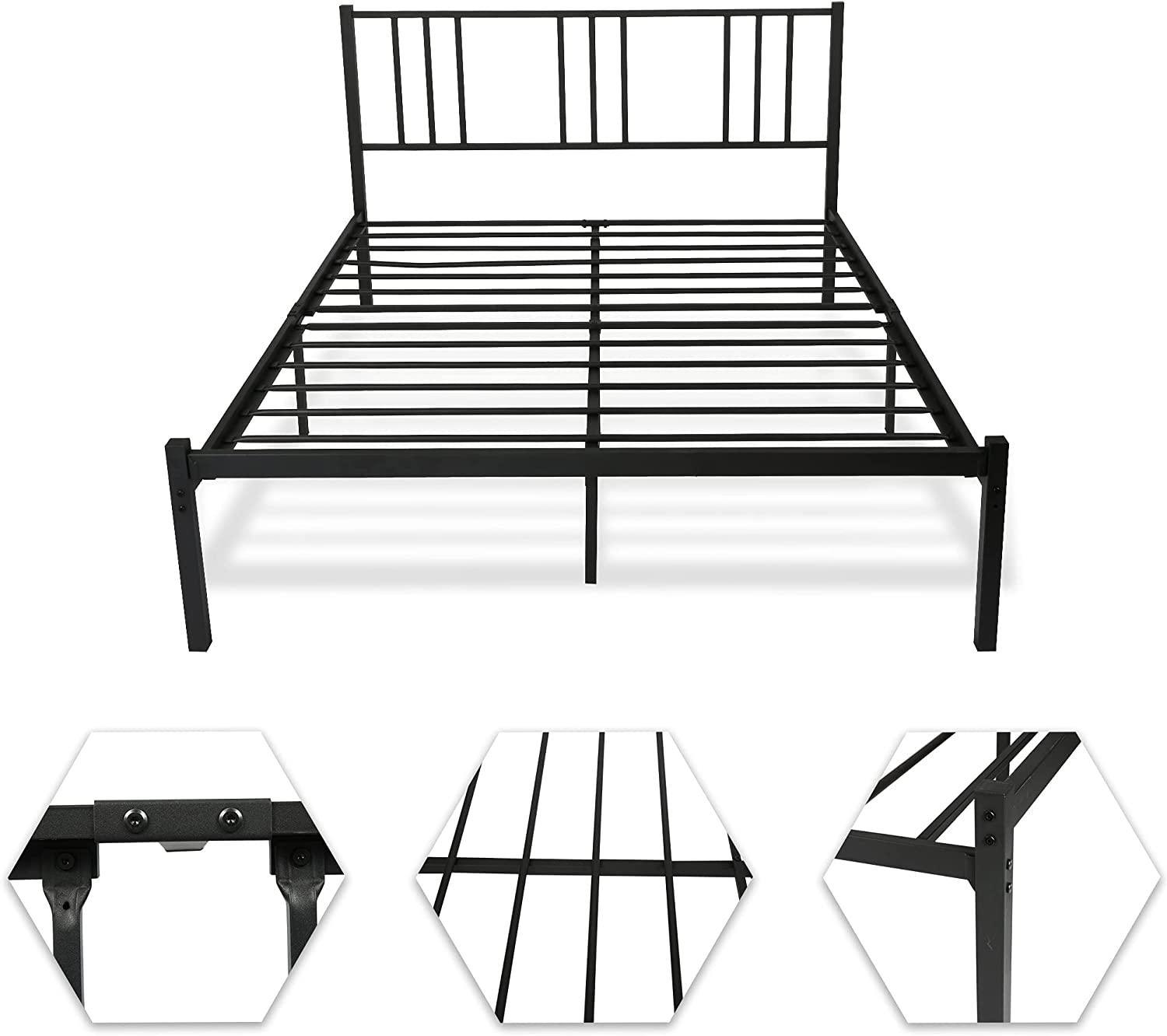 Queen Size Platform Bed w/ Headboard, Sturdy Frame w/ Metal Slat, Noise Free & Anti-Slip - FurniFindUSA