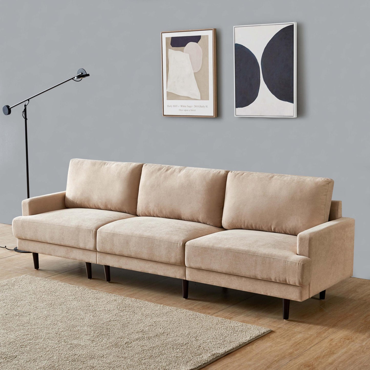 Modern fabric sofa L shape, 3 seater with ottoman-104.6" Beige