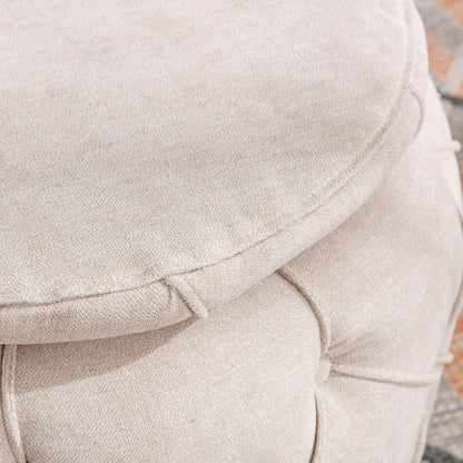 Large Button Tufted Woven Round Storage Footstool。Suitable for living room, bedroom, study - FurniFindUSA