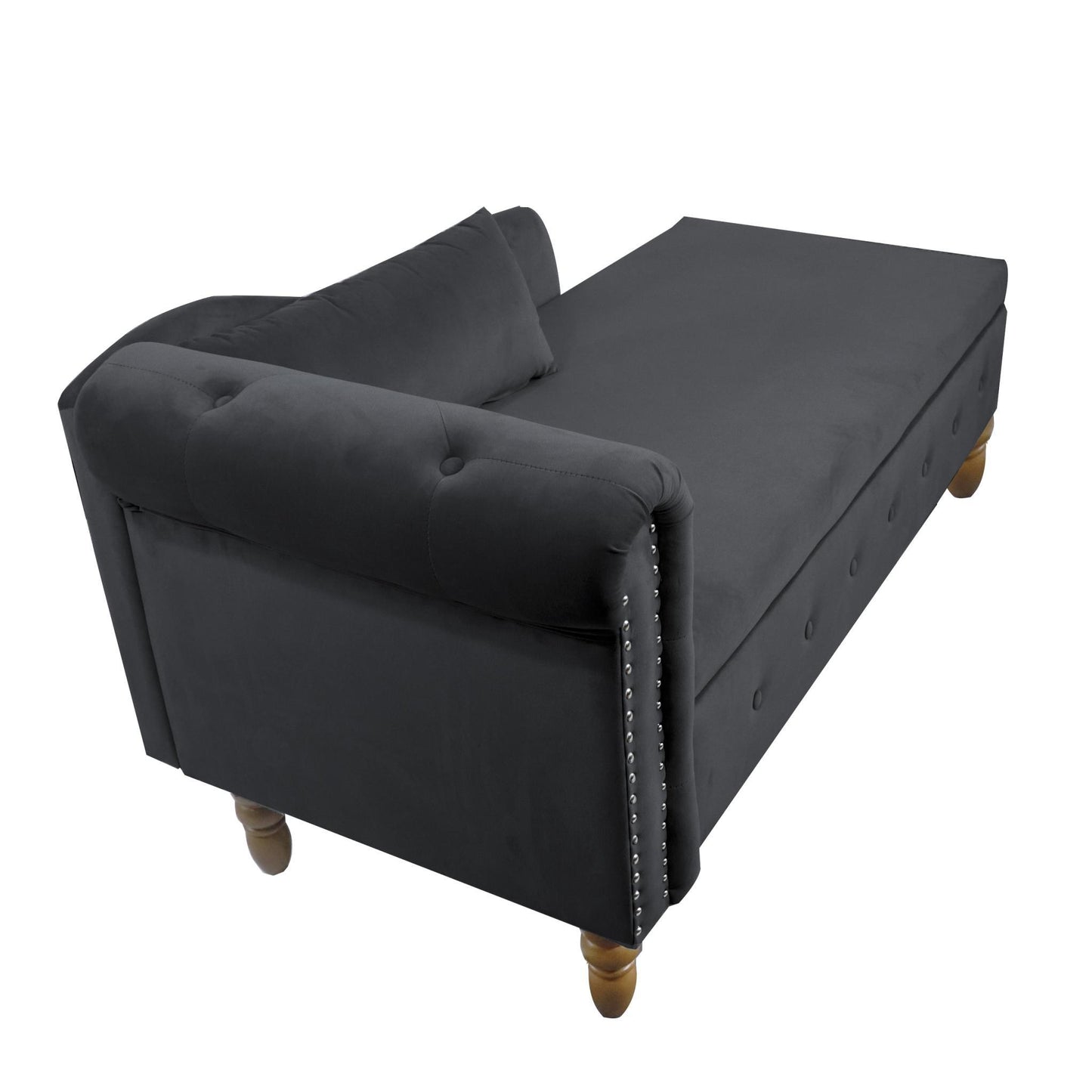 Velvet indoor chaise lounge with nailhead trim, storage and pillows, can be used in living room, bedroom, den - FurniFindUSA