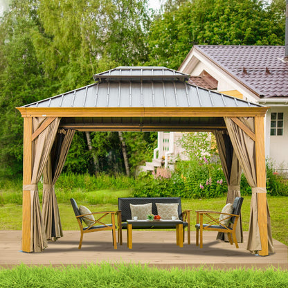 Domi Hardtop Gazebo Outdoor Aluminum Roof Canopy With Mosquito Netting and Curtains - FurniFindUSA