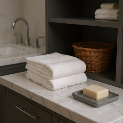 Set of Two Ivory Cotton 13" X 13" Quick Dry Terry Cloth Washcloths HomeRoots