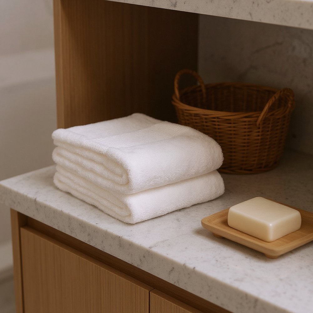 Set of Two Ivory Cotton 13" X 13" Quick Dry Terry Cloth Washcloths HomeRoots