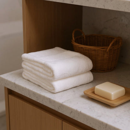Set of Two Ivory Cotton 13" X 13" Quick Dry Terry Cloth Washcloths HomeRoots