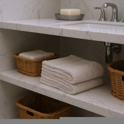 Set of Two Beige Cotton 13" X 13" Quick Dry Terry Cloth Washcloths HomeRoots