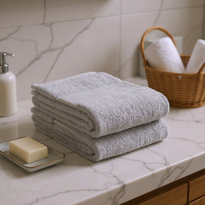 Set of Two Light Gray Cotton 13" X 13" Quick Dry Terry Cloth Washcloths HomeRoots