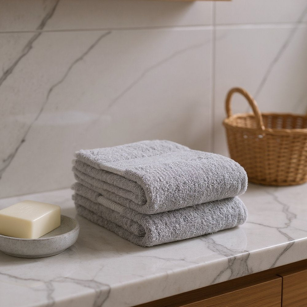 Set of Two Light Gray Cotton 16" X 30" Quick Dry Terry Cloth Hand Towels HomeRoots