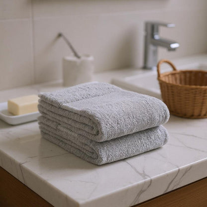 Set of Two Light Gray Cotton 30" X 54" Quick Dry Terry Cloth Bath Towels HomeRoots